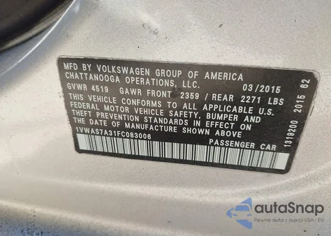 2015 Volkswagen Passat 1.8T Limited Edition from USA, damaged, VIN 1VWAS7A31FC083006